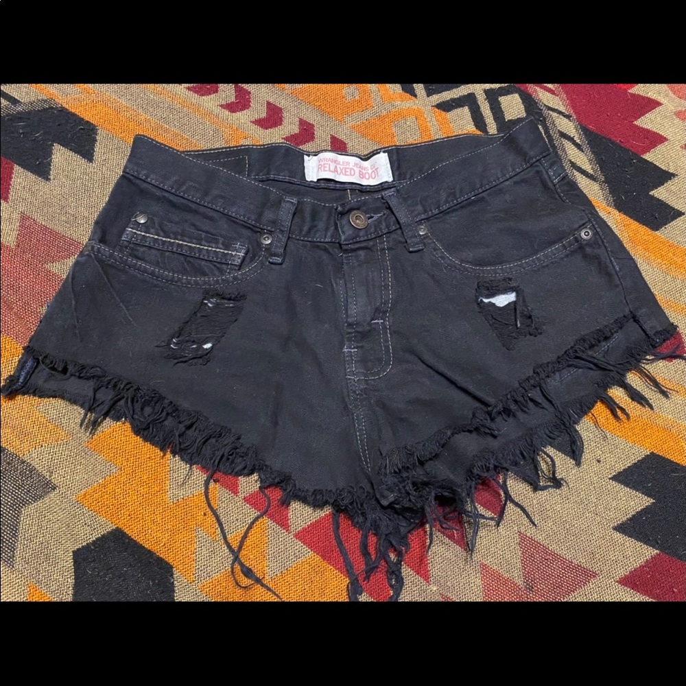 Wrangler black distressed short shorts